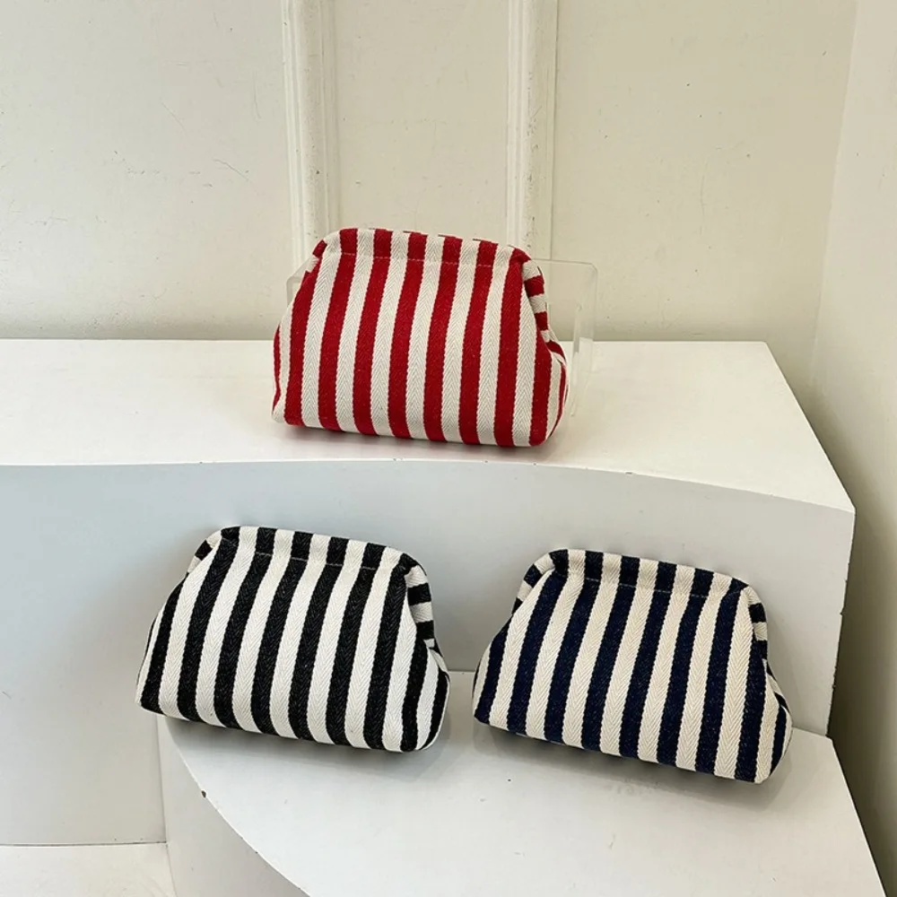 

Fashion Large Capacity Crochet Purses Crochet Canvas Stripe Pattern Clutch Handbags Makeup Bag Ladies