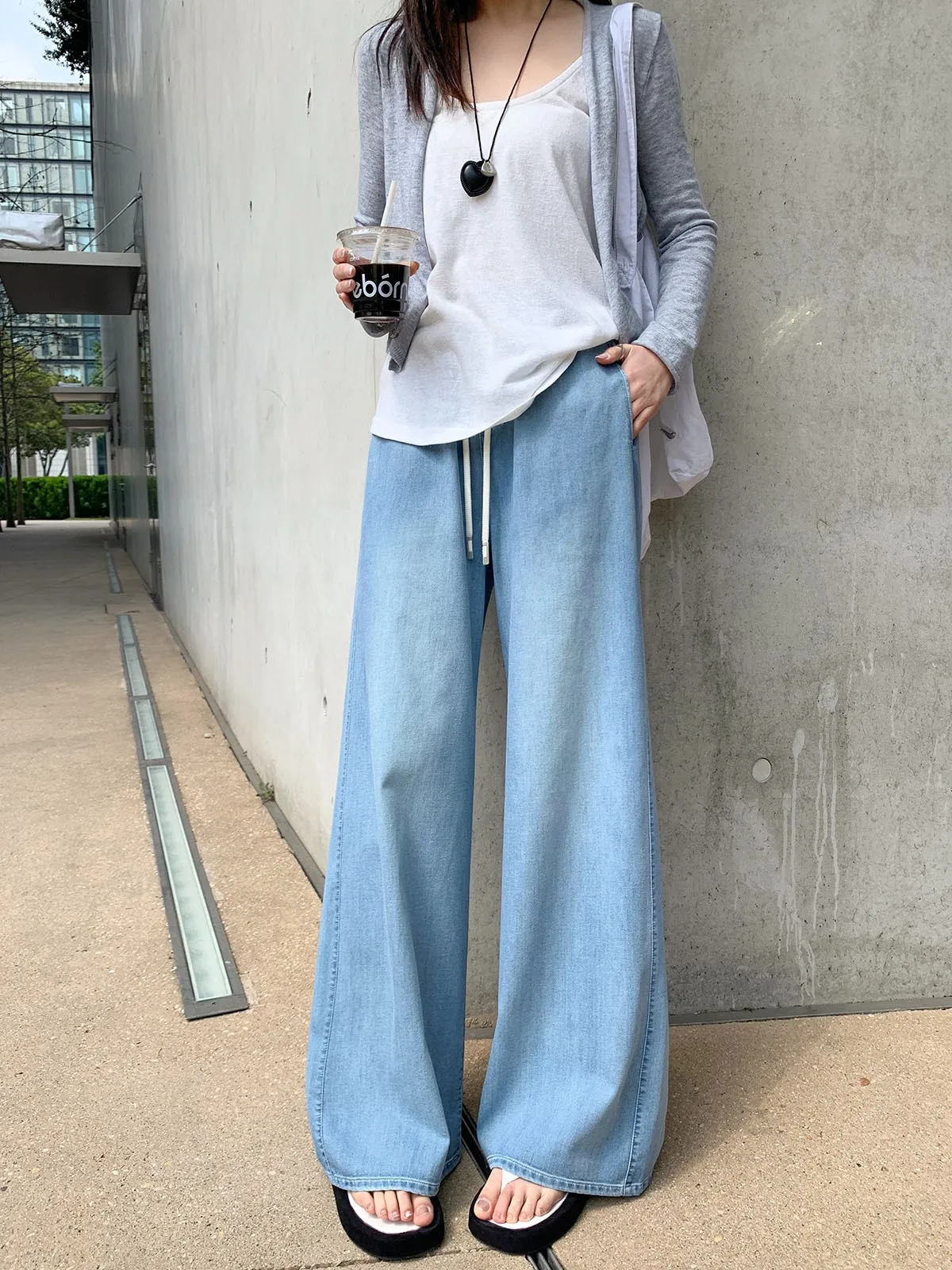 

Spring Summer Women's Clothing High Waist Slimming Wide Leg Jeans For Woman Casual Straight Leg Denim Cotton Full Length