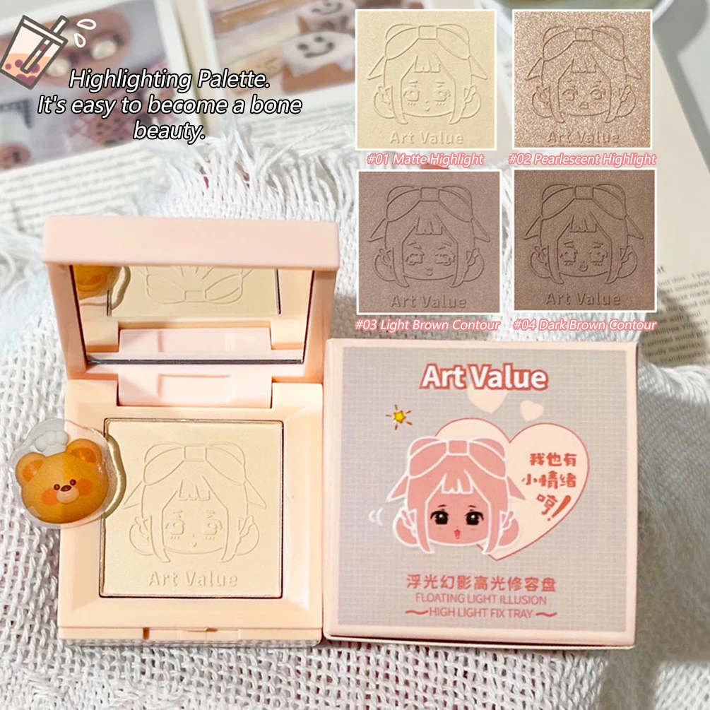 Caja 4 en 1, resaltador, paleta de contorno, iluminador, Maquillaje facial, polvo de contorno mate 3D, rubor rosa, paleta de alto brillo, cosméticos