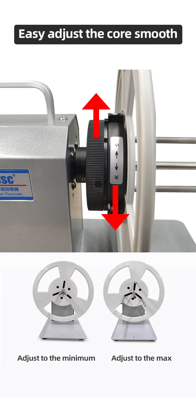 Adjustable Core Label Rewinder Bsc X6S Ribbon Rewinder Table Top Rewinding Machine Coreless Winding Machine