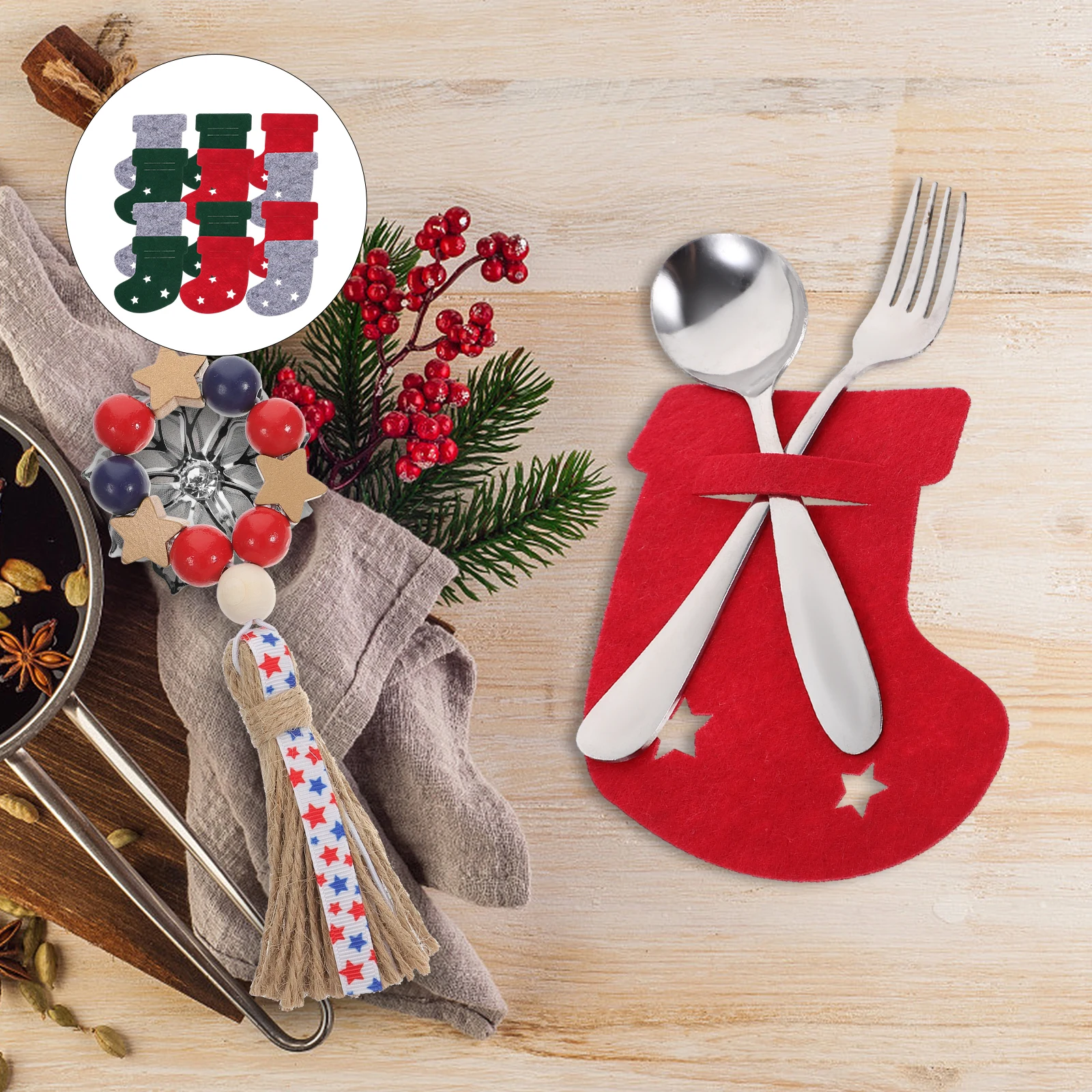 

12 Pcs Cutlery Set Christmas Table Decoration Holder Serving Utensils Sock Banquet