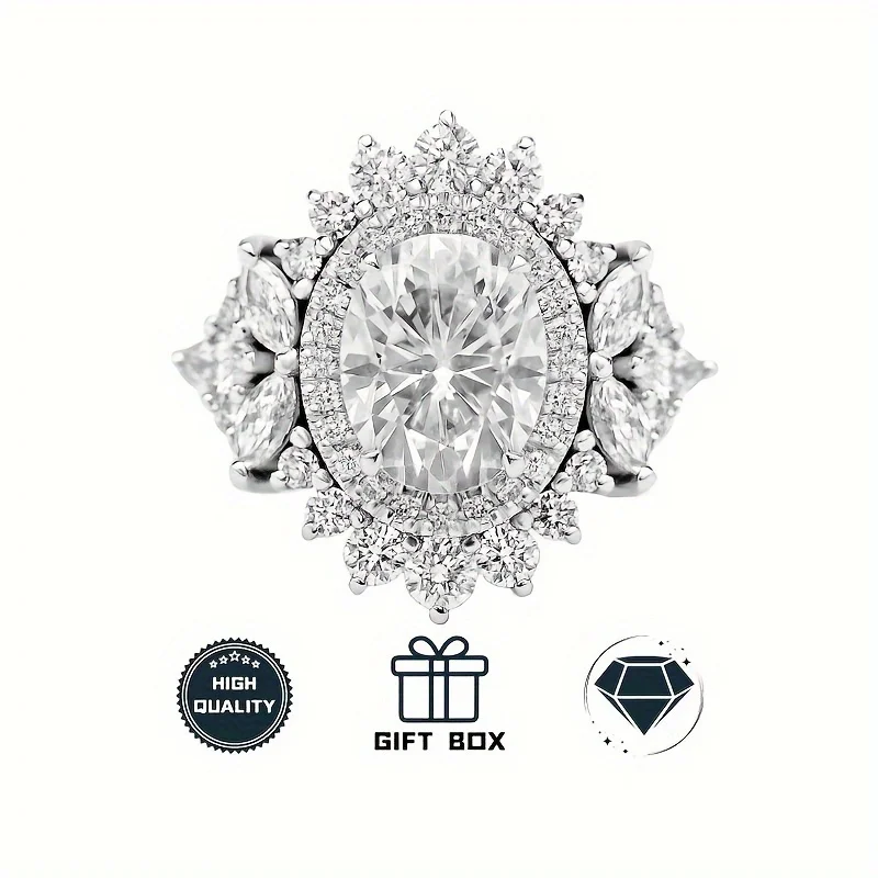 

1ct 5*7mm 925 Sterling Silver Oval Cut Moissanite Luxury Rings For Women, Festival Birthday Party Jewelry, Dainty Gifts For Her
