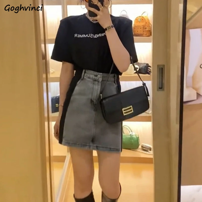 

Skirts Women Denim Patchwork Vintage A-line All-match Design Female Mini Korean Style Students Retro Streetwear Cozy Daily Chic