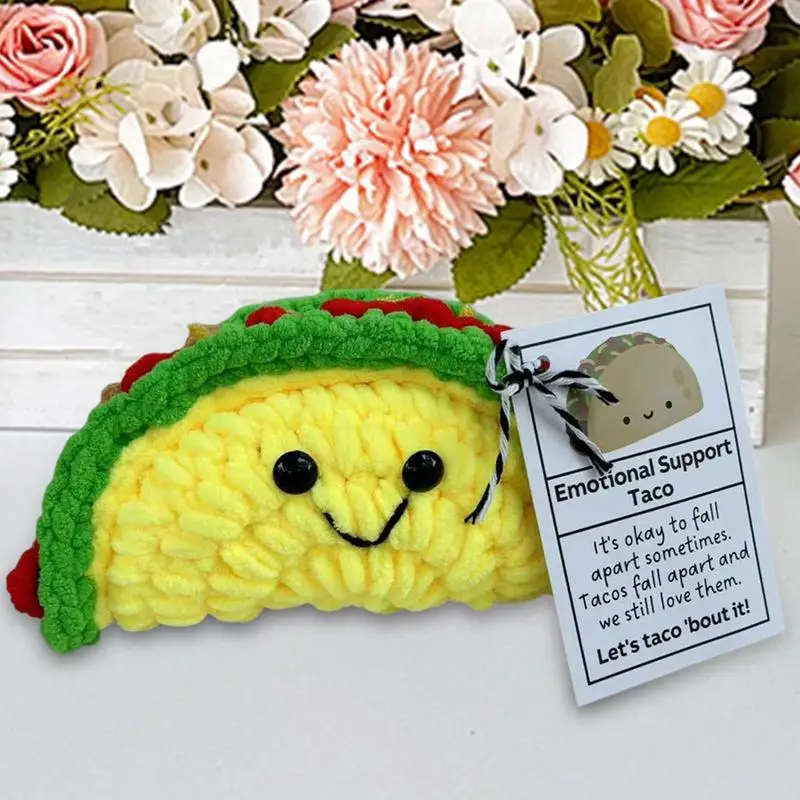 Emotional Support Plush Taco Inspirational Knitted Doll Ornament Funny Positive Emotional Support Cute Plush Doll With Card For