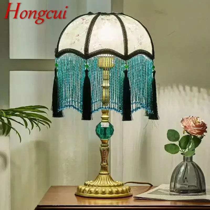 Hongcui French Table Lamp American Retro Living Room Bedroom Villa European Pastoral Creative Tassels Desk Light