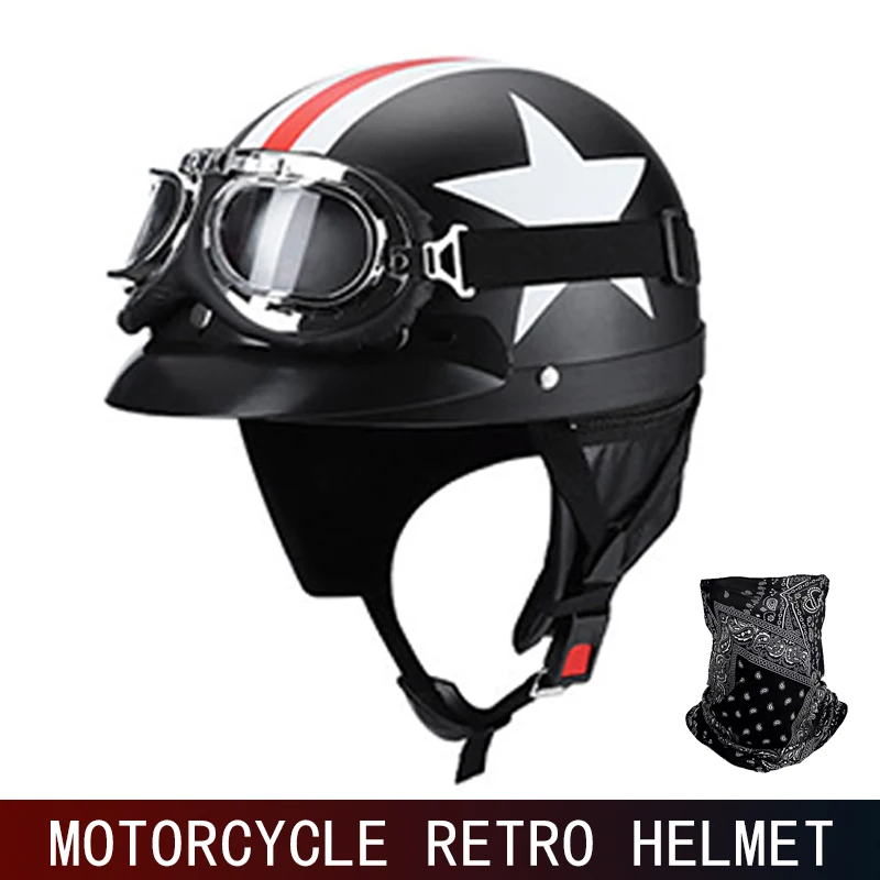 

Motorcycle riding retro helmet half helmet motorcycle helmet four seasons usually summer and winter bike safety hat.