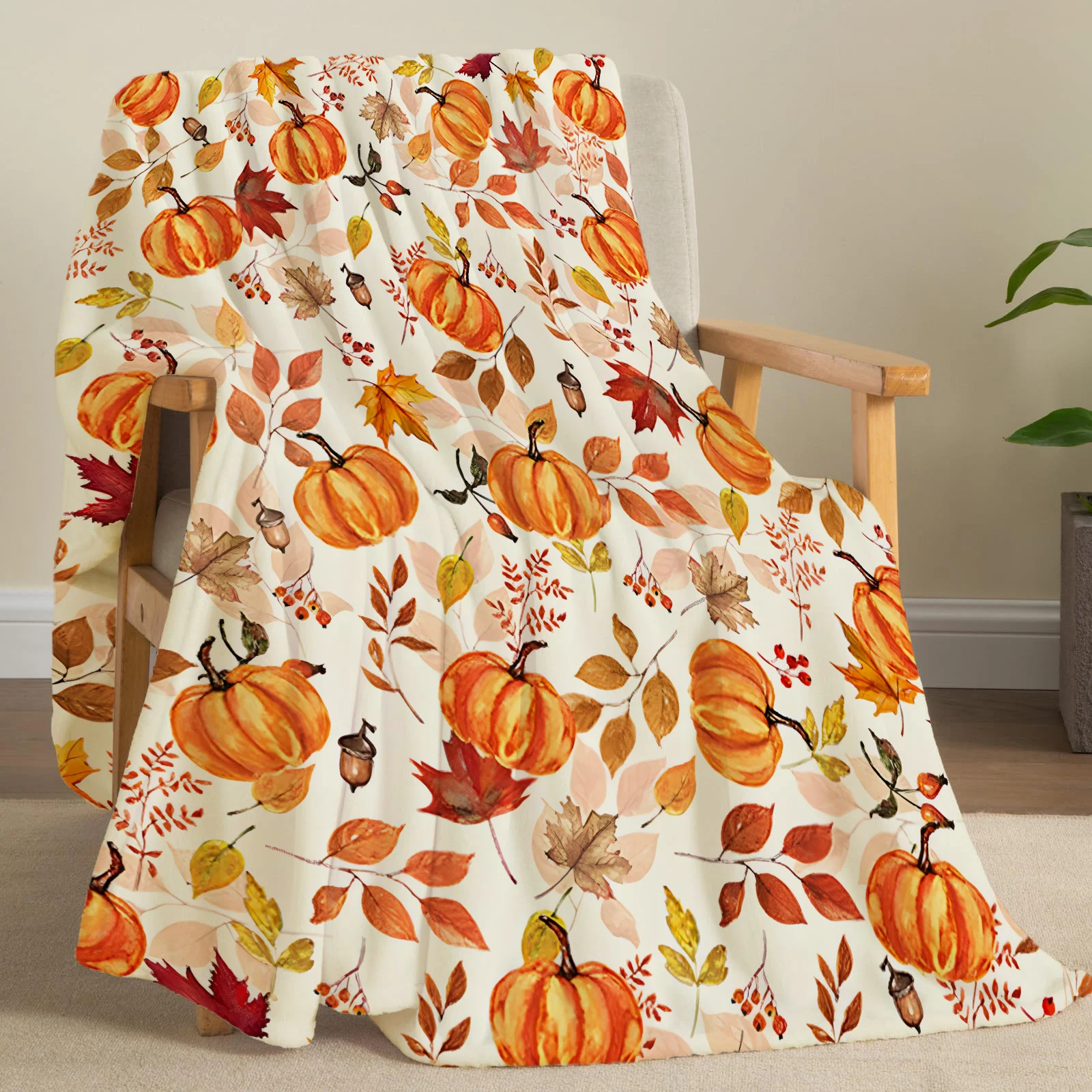 Herbst-Thanksgiving-Überwurfdecke, Ahornblatt-Kürbis-Flanell-Druckdecke, superweiche, gemütliche Nickerchendecke, perfektes Zuhause, Geschenk für Sie