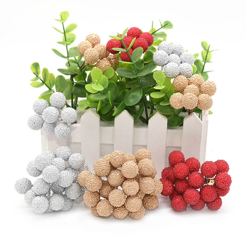 40pcs Artificial Glass Berries Fruit Red Cherry Plastic Fruits For Home Wedding Xmas Decoration Fake Waxberry Bayberry Flower