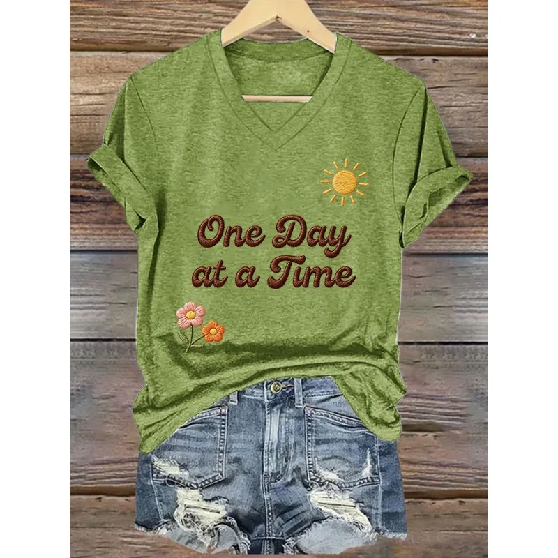 ilstile Women's Mental Health Print T-Shirts Short Sleeve  V Neck Female clothing Summer Black  Tops Casual Tees New Arrival