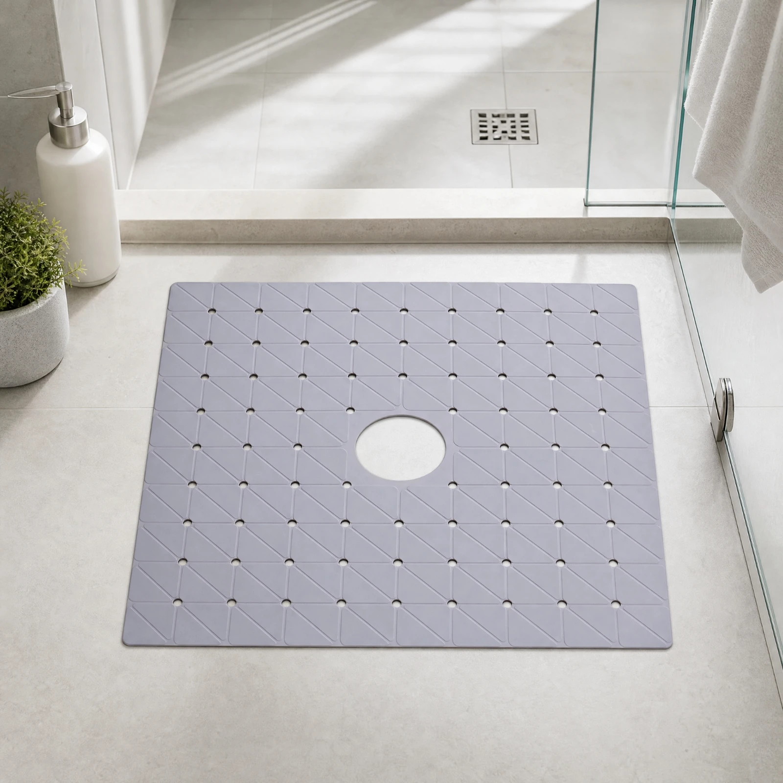 Square Silicone Shower Mat Waterproof Shower Mat with Drain Hole Safety Pad Quick-Drying Drainable for Bathroom, Kitchen