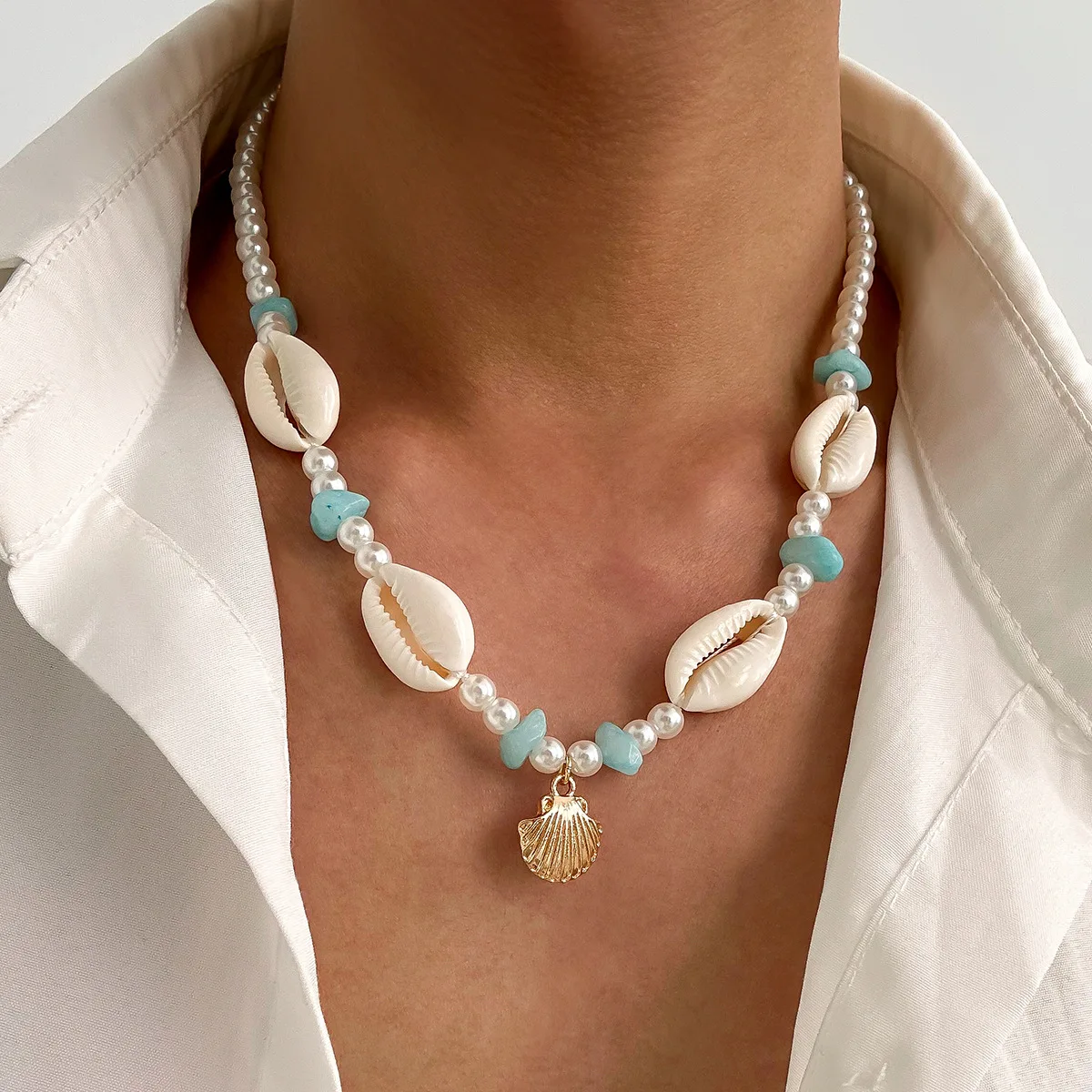 Bohemian Strand Shell Imitation Perle Kette Halskette Retro Männer Halskette Fashion Party Schmuck Trendy Zubehör