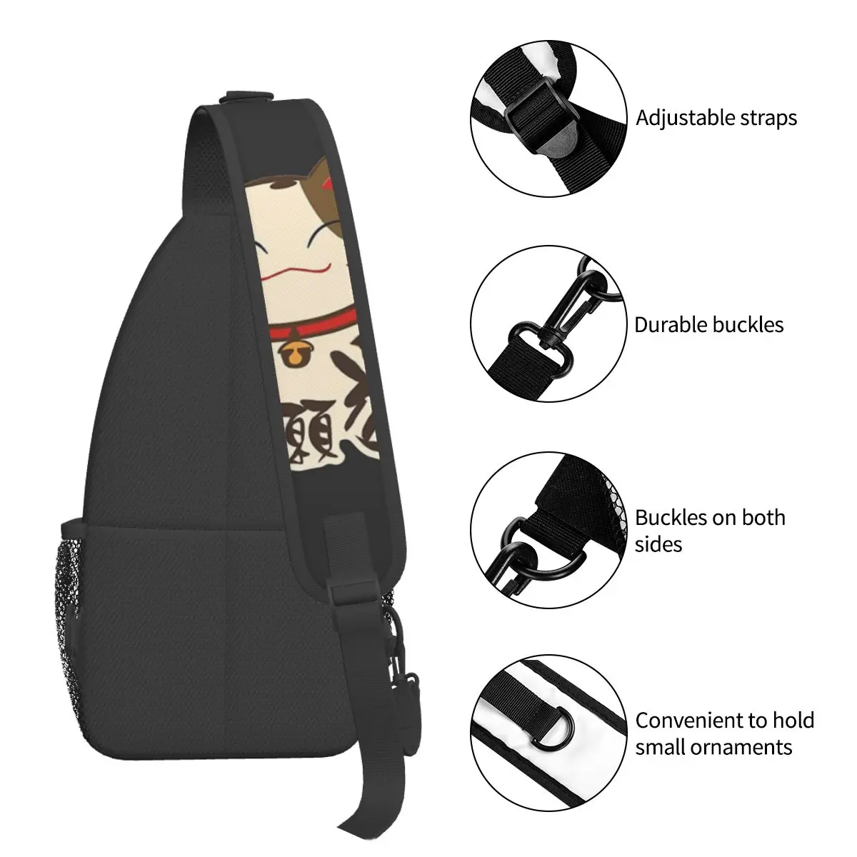 Lucky Cat Maneki Neko Small Sling Bag Chest Crossbody Shoulder Backpack Outdoor Sports Daypacks anime Men Women Satchel