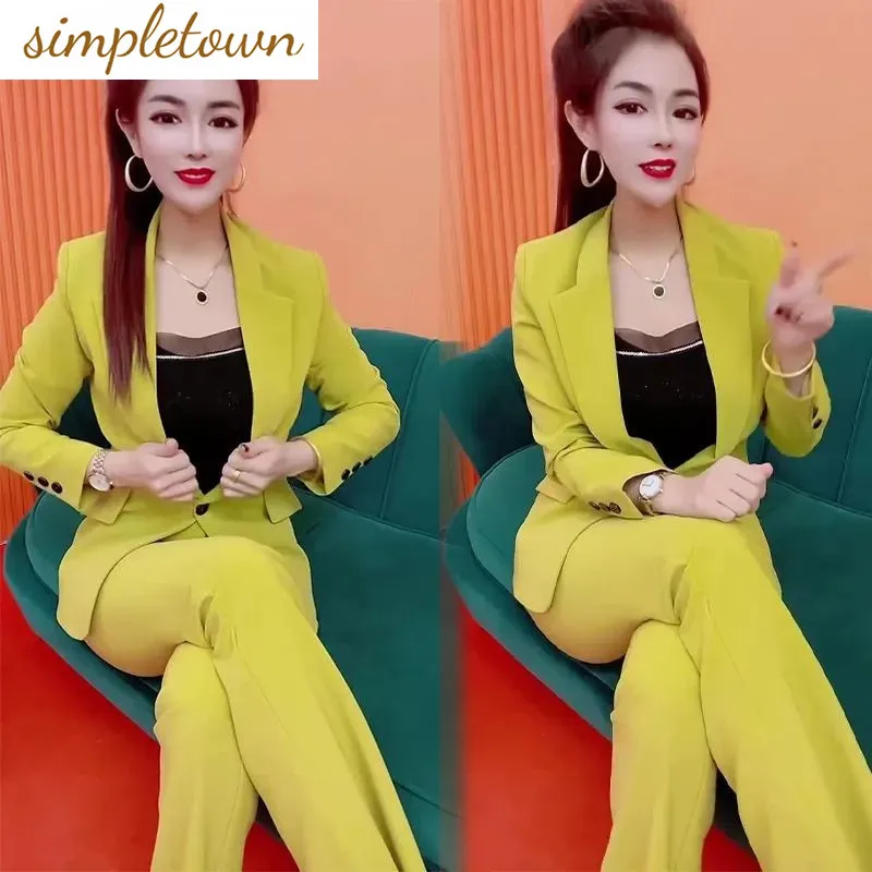 

Korean Style Casual Jacket Coat Wide Leg Pants Two-piece Elegant Women's Pants Suit Office Summer Outfits Clothing