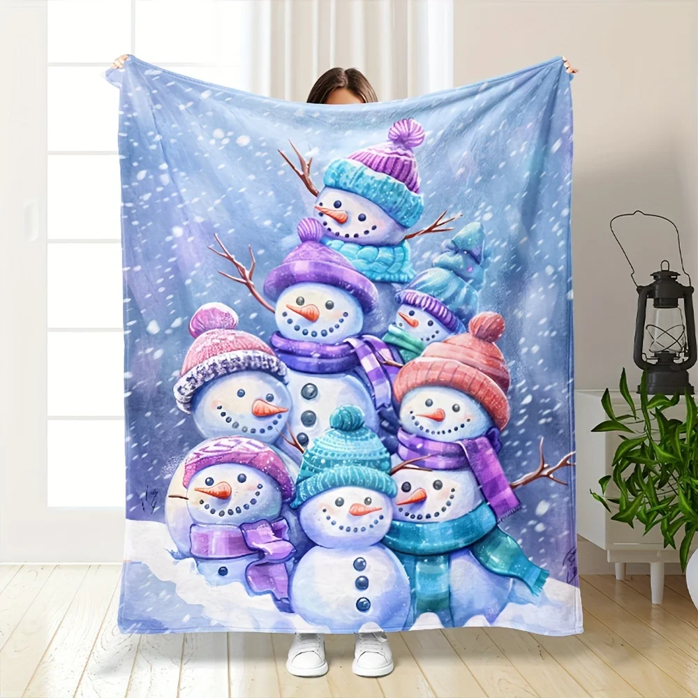Festive Red Christmas Nutcracker Throw Blanket Gingerbread Man Santa Hat Candy Cane Print Winter Holiday Decorative Blanket