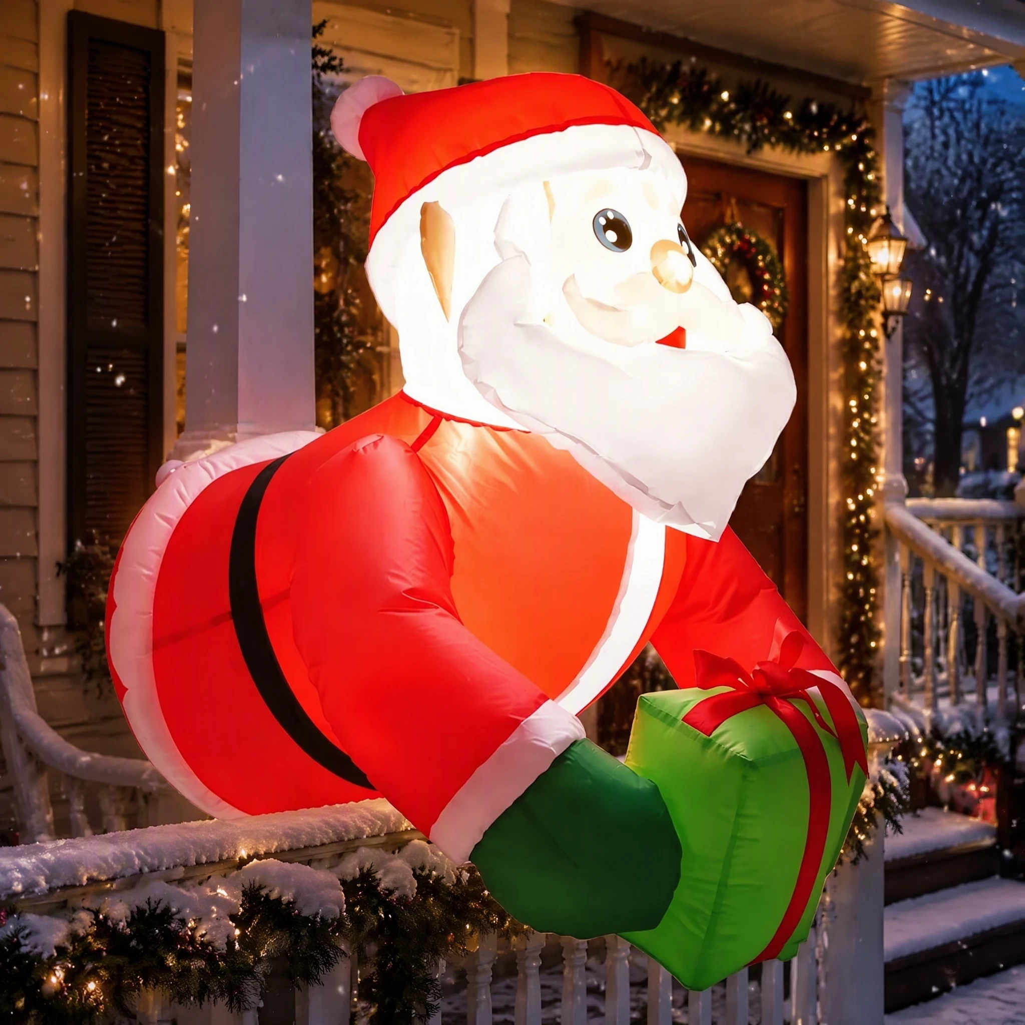 3FT Inflatable Santa Climbing Out Window, Christmas Blow Up Santa Holding Gift Box for Window Yard Holiday Decor