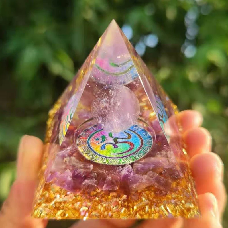 5CM Energy Generator Pyramid Amethyst Peridot Healing Natural Crystal Reiki Chakra Generator Pyramid Meditation Tool