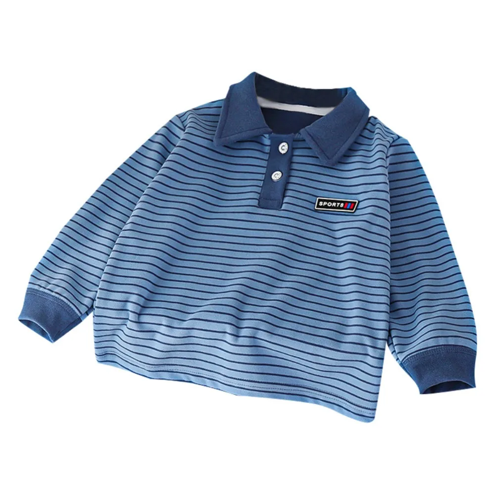 Kids Spring Autumn Long Sleeve Thermal Polo Shirt Striped Top Casual Collared T-Shirt Boys Girls Clothing