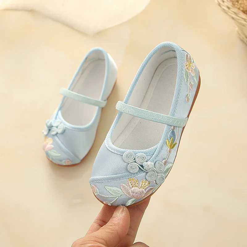 Chinese Style flowers Embroidered Cloth Shoes Girls Kids Toddler Shoes Girl Princess Shoes soft-soled Flat Shoes Chaussure Fille