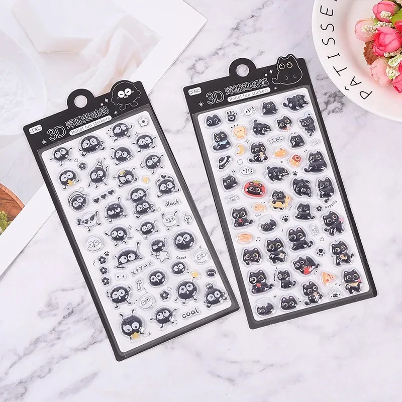 

Горячая распродажа: Милые 3D-наклейки с черным котом в стиле аниме, рельефные стикеры для декора чехлов для телефонов, забавные наклейки, подарок на праздник
