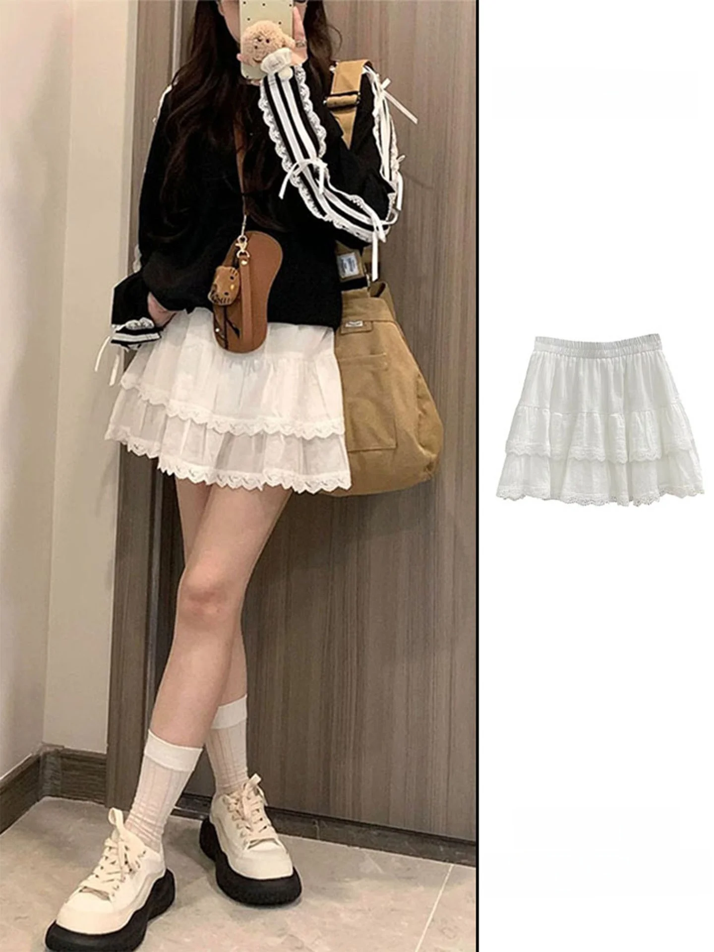 White Cake Skirt Half-length Women's A-line Short Skirt Ultra-beautiful Ballet Style Puffy Skirt Lace High-waist Casual Skirt