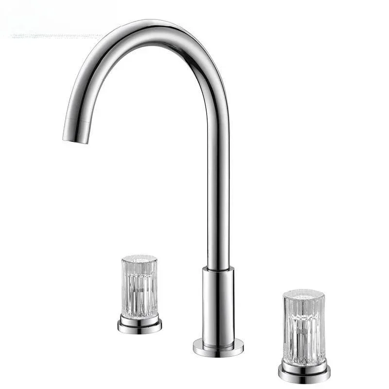 

All-copper washbasin faucet crystal hand wheel double open faucet 3 holes washbasin water dragon