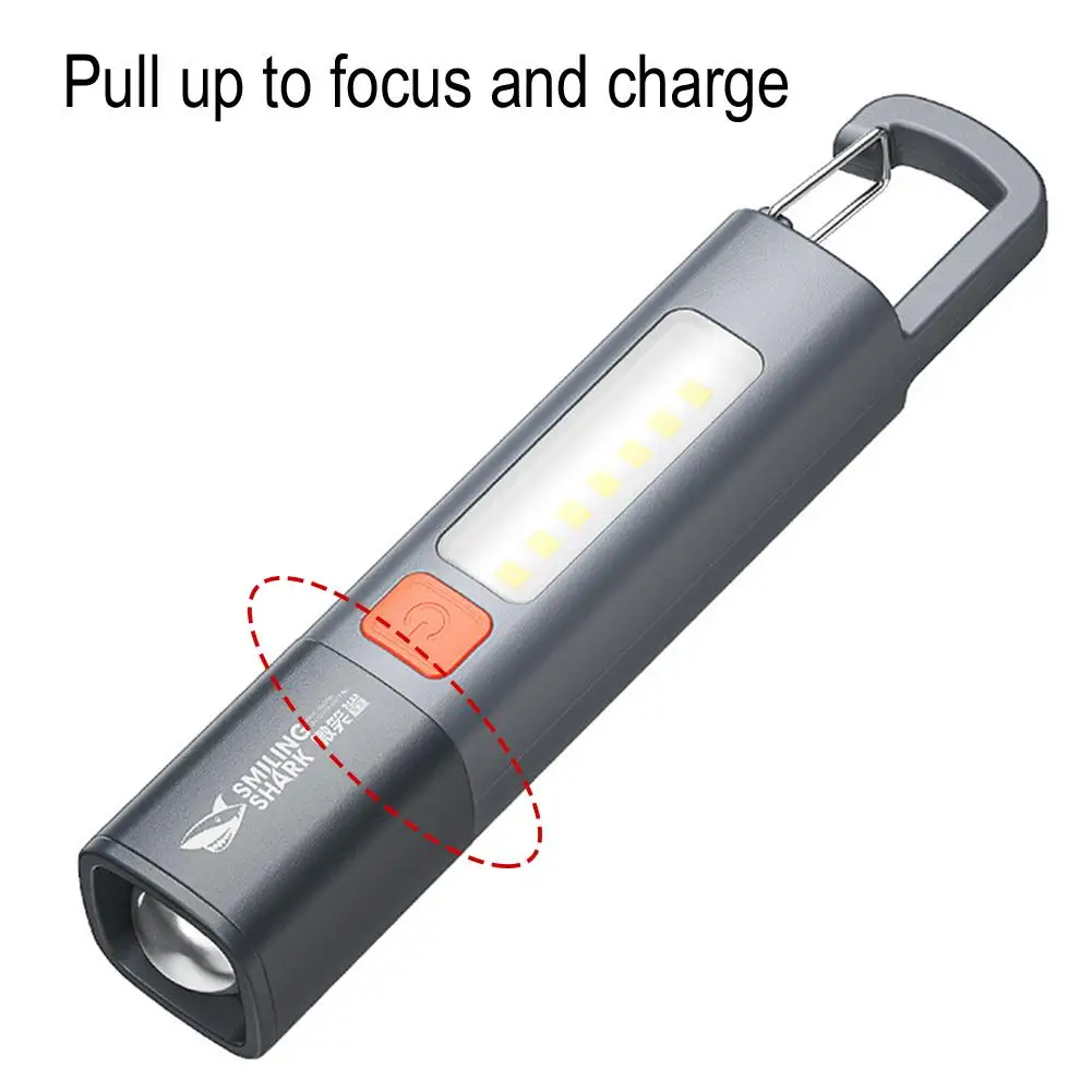 Smiling Shark SD1023 LED Torch Light XPE Super Bright Flashlight with Hook Camping Light USB Rechargeable Zoomable Waterproof