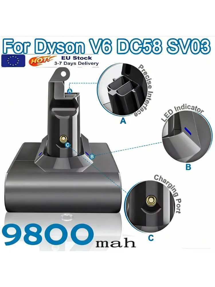 Nieuwe V6 21.6V 9800mAh Li-ion Batterij voor Dyson V6 Batterij DC58 DC59 DC61 DC62 Stofzuiger SV09 SV07 SV03 SV04 SV06 SV05 - afbeelding 2