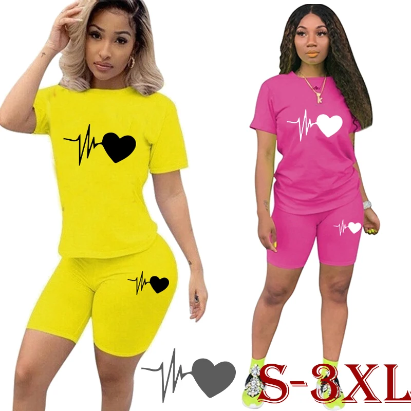 Summer Ladies Short Sleeve Two Piece Set Women T-shirt Pants Sports Suit Tracksuits Streetwear Femme Clothing