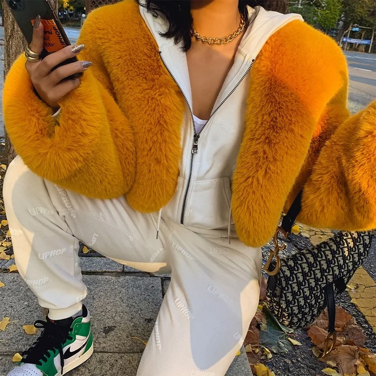 

Женские шубы из искусственного кроличьего меха, короткие меховые куртки с круглым вырезом и длинными рукавами, с открытой строчкой, толстые теплые меховые свободные повседневные куртки 2024, осень-зима