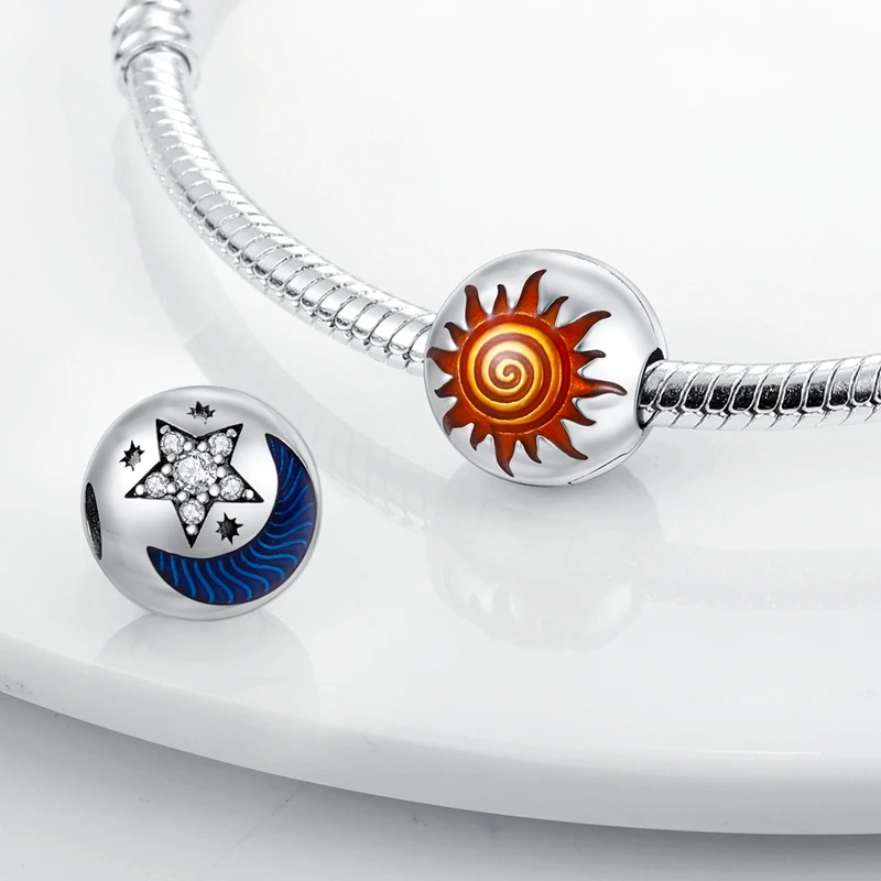 Hot Sale Mysterious Starry Sky Sun Moon StarsCharm Beads Fits 3mm Bracelets Necklace ForWomen Pendant Luxury Fine DIY Jewelry