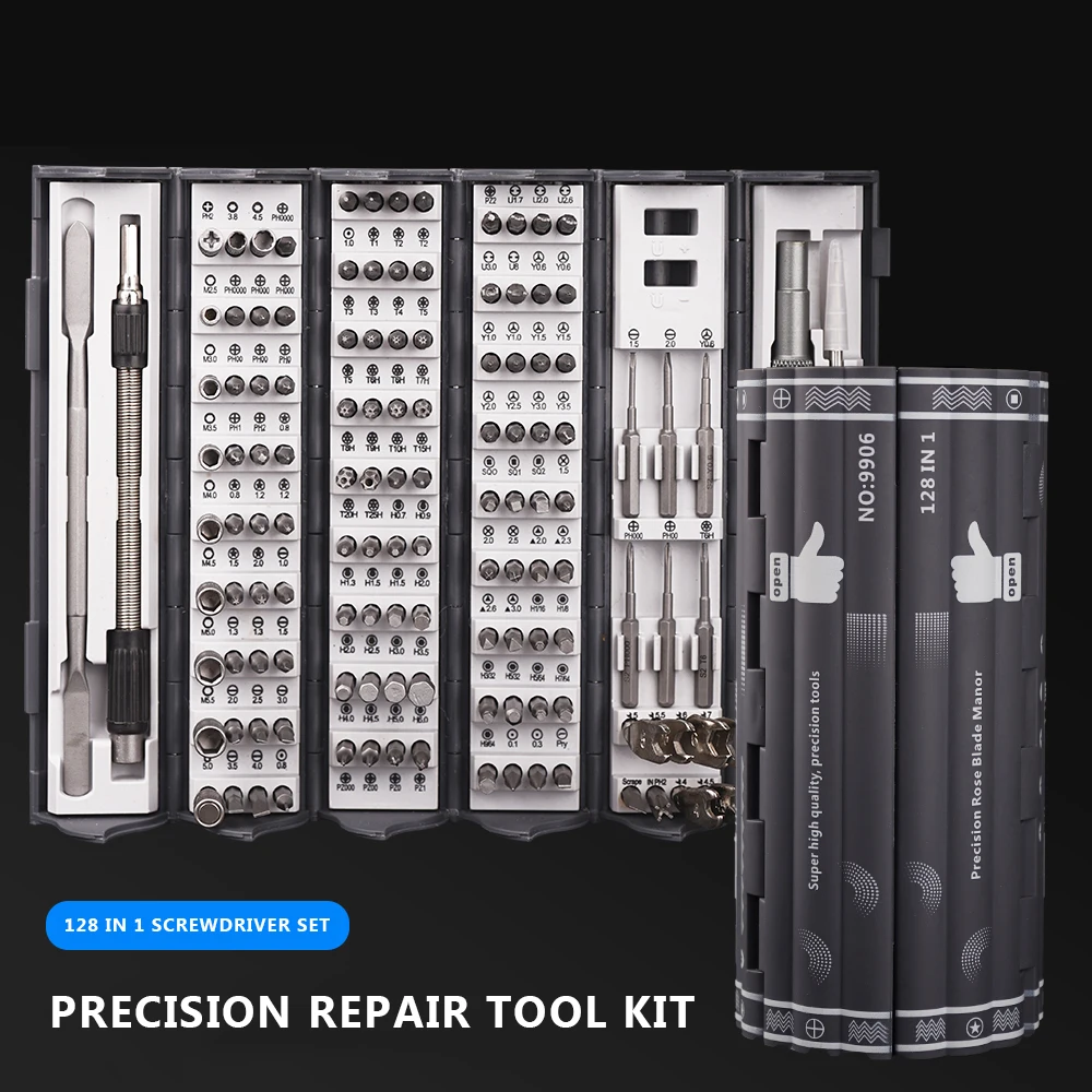 Precision Screwdriver Set 128 In 1 Magnetic Screwdriver Set Reel Storage Design S2 Screw Driver Bit Manual Repair Tool Kit