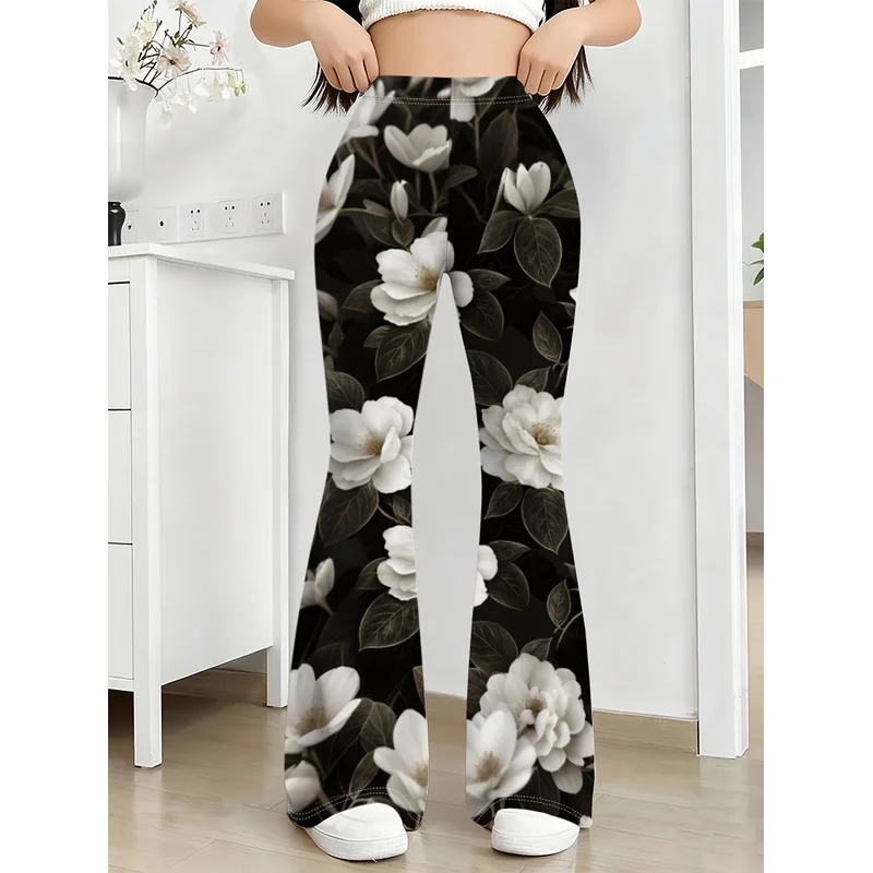 Printed flared pants for teenagers aged 7-16, suitable for daily street casual wear, suitable for all seasons