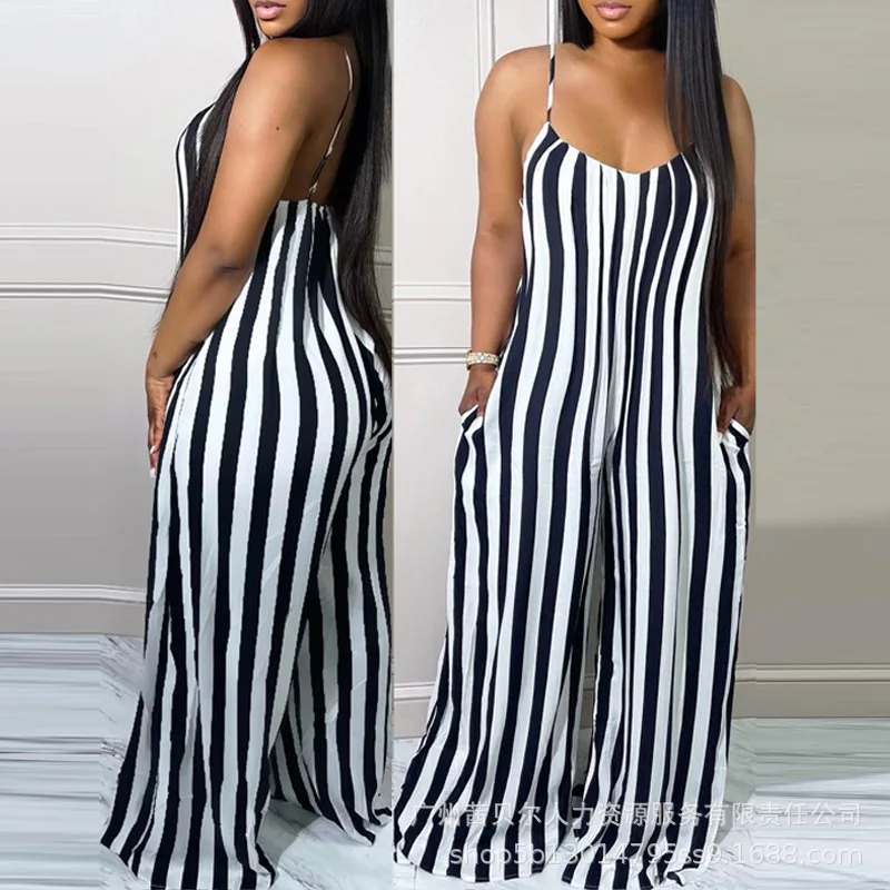 Fashion Womens Rompers New Striped Pocket Casual Jumpsuit for Women