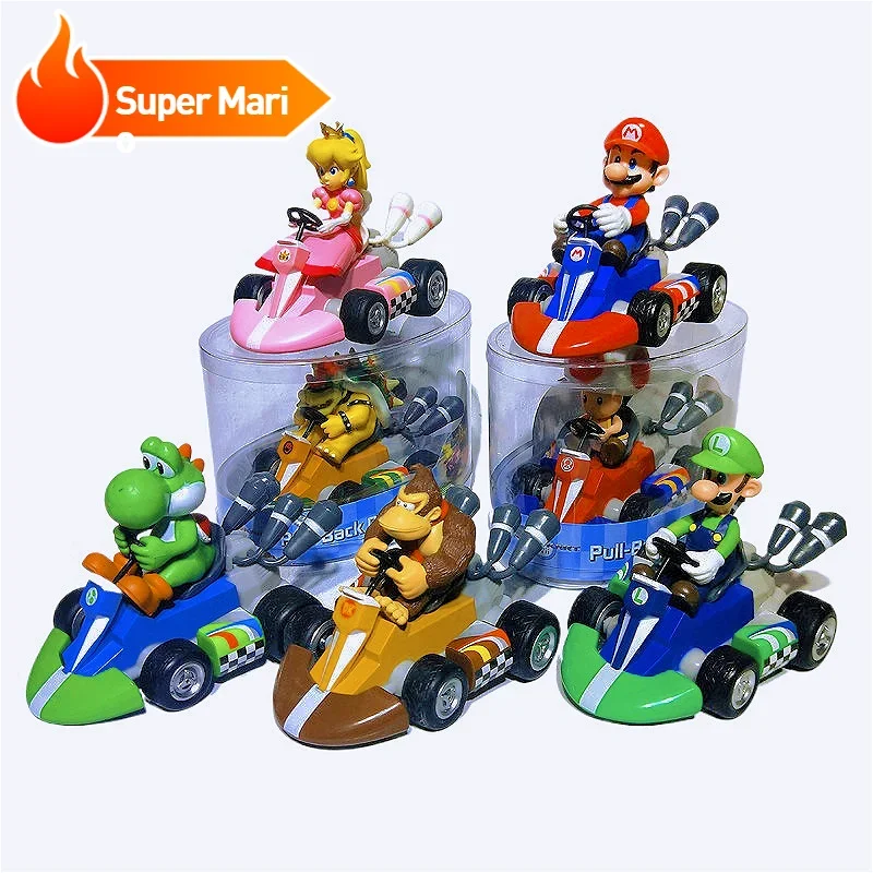 Super Mario Pull Back Car Green Yoshi Donkey Kong Bowser Luigi Toad Princess Peach Action Figure Toys Anime Game Doll Kid Gifts