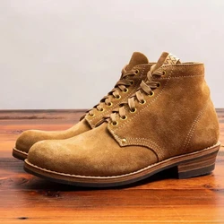 VISVIM Retro Leather Boots Men Shoes Men's Fashion Boots Thick Sole Boots For Men Men's Casual Boots