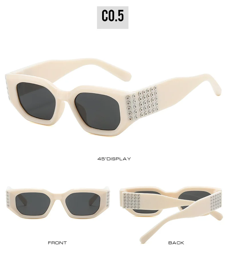 2026 Kleine Rechteckige Sonnenbrille für Damen mit Kreisverzierung, Europäischer Hip-Hop-Stil, Modische Straßenmode, UV400-Schutz – Detail 11