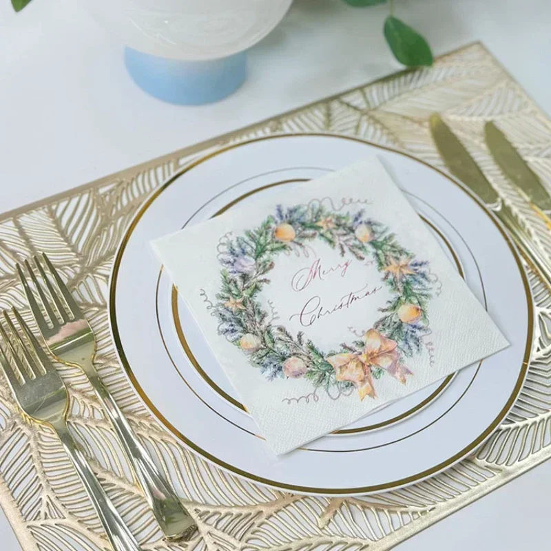 

16 шт., 33*33 см, 2-слойный рождественский венок, красные салфетки с горячим тиснением, красочные бумажные салфетки с принтом, украшения для вечеринки, салфетки