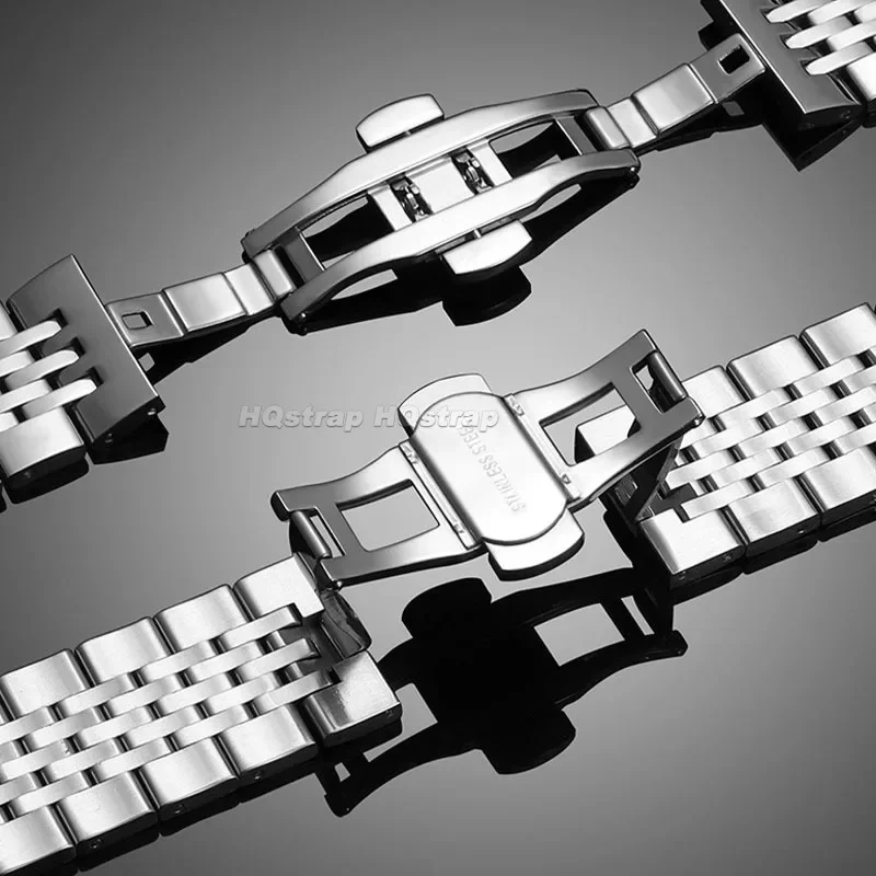스테인리스강 세븐 비드 시계 스트랩, 금속 밴드, 솔리드 나비 버클 팔찌, 범용 손목 밴드, 18mm, 20mm, 22mm