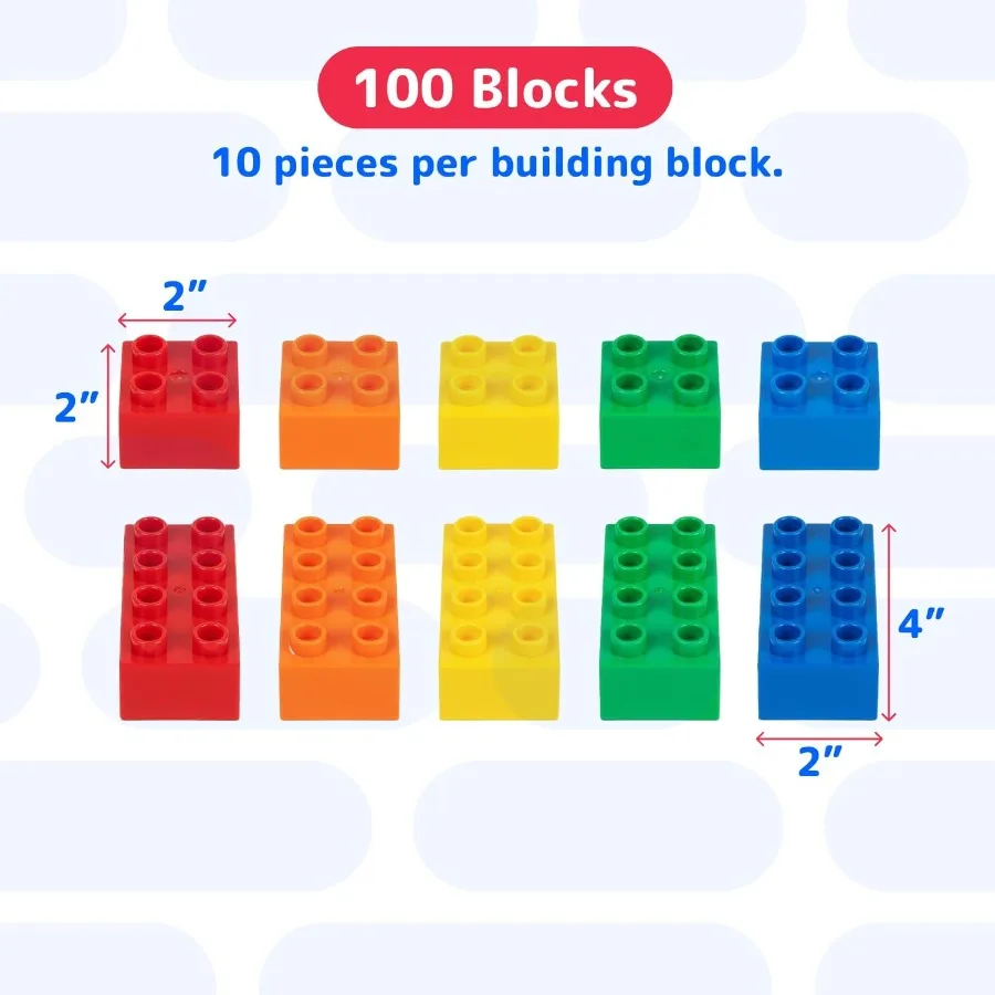 Juego de bloques de construcción de 100 piezas para niños pequeños, bloques de juguete gigantes en 5 colores durante 18 meses en adelante, fomenta la creatividad en el motor