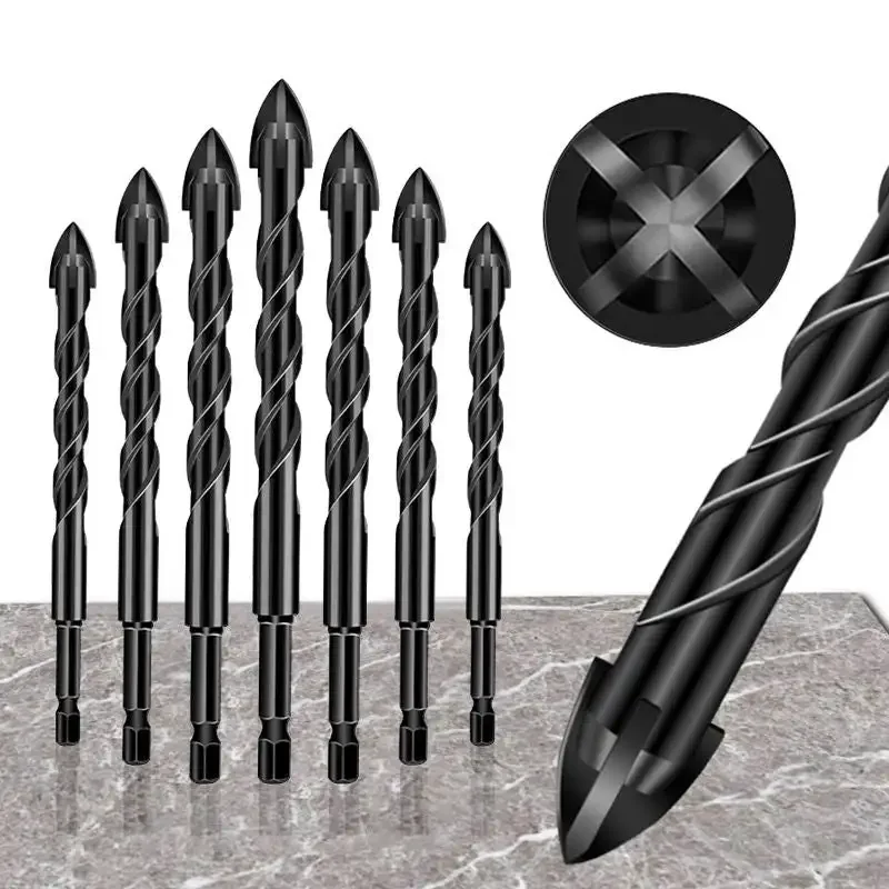 

4-edge Cross Drill Bit Set 7pcs 3-12mm Universal Hexagon Shank Steel Drill Bit Set for Ceramic Tile & Glass Cross Spear Head Dri