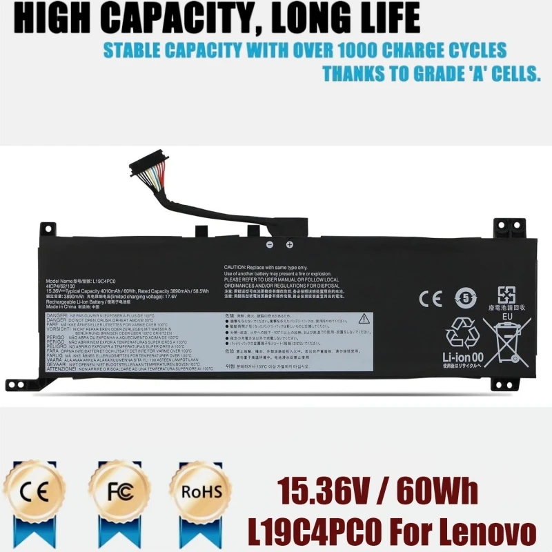 New 4Cell 15.36V 60Wh L19C4PC0 L19M4PC0 L19L4PC0 L19SPC0 Laptop Notebook Battery for Lenovo Legion 5 R7000 Y7000 2020 Year
