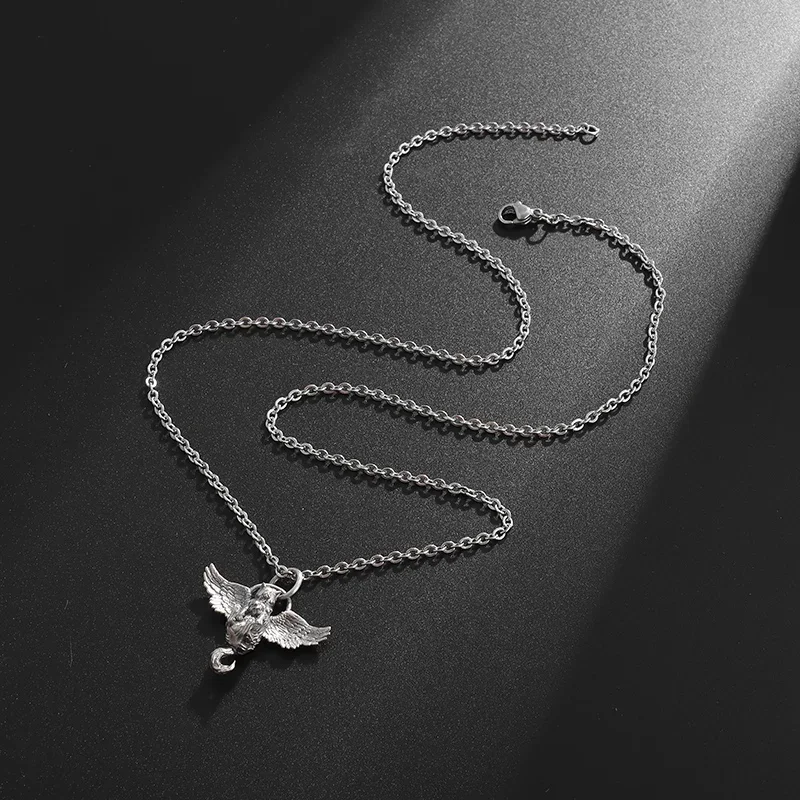 Retro Silver Plated Cute Pet Cat Wings Animal Pendant Necklace for Men Women Personalized Fashion Jewelry Couple Gifts