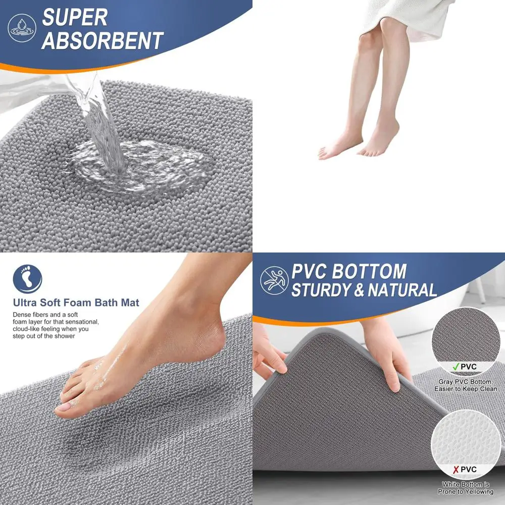 

Luxury 70x24 Memory Foam Bath Rug, Ultra Soft & Absorbent, Quick-Drying, Non-Slip, Washable for Bathroom, Shower, and Tub, Grey