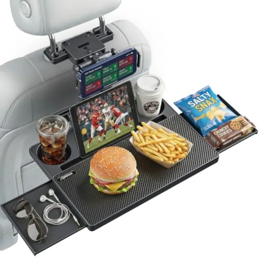 

Car Back Seat Tray Table, Stable Foldable Auto Backseat Food Trays Desk for Rear Passenger Road Trip Eating and Work, Multifunc
