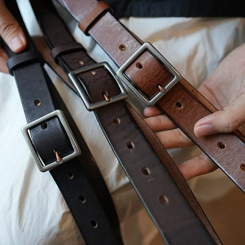 Water-dyed Vegetable Tanned Cowhide Women's Belt Pure Copper Button Genuine Leather Versatile Jeans Fashion Luxury Women Belt