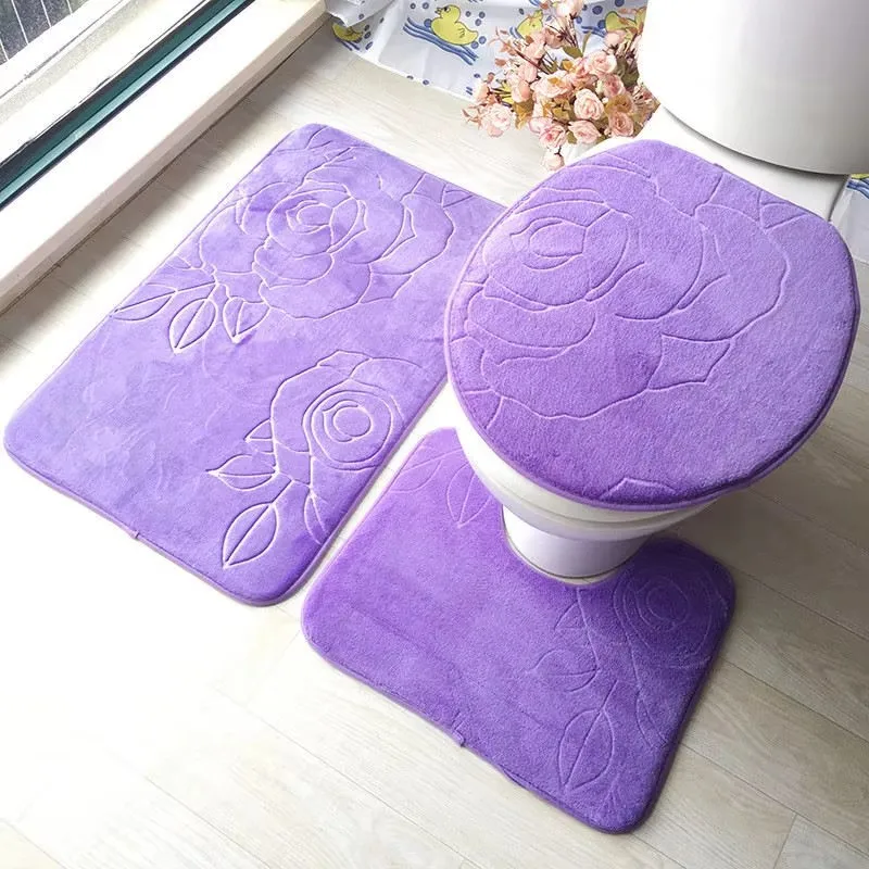 3pcs/Set Bath Mat Anti Slip Carpet For Toilet Bathroom Rugs Shower Floor Mats Solid Color Washable Water Absorbent Pads