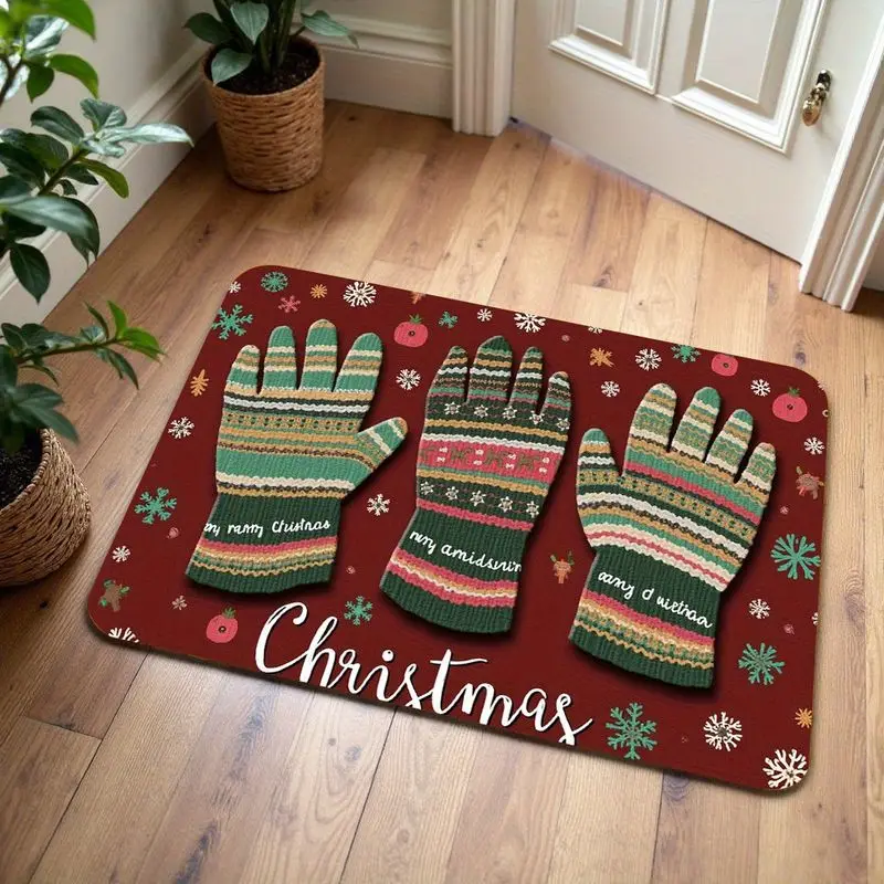 VIKAMA Buffalo Plaid Welcome Mat Red Cream Check Snowflake Non Slip Washable Absorbent Front Door Christmas Holiday Decor
