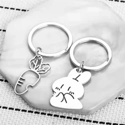 Interesting Cartoon Rabbit Carrot Keychain Stainless Steel Cute Cartoon Couple Keychain Backpack Pendant Pendant Couple Gift