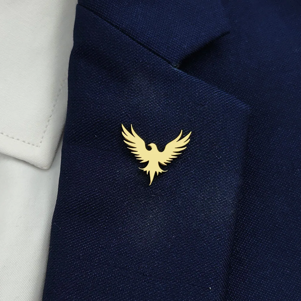 Spread‑Wing Eagle Bird Brooch 316L Stainless Steel 18K Gold Plated Hawk Lapel Pin Unisex Suit Decor Jewelry Gift