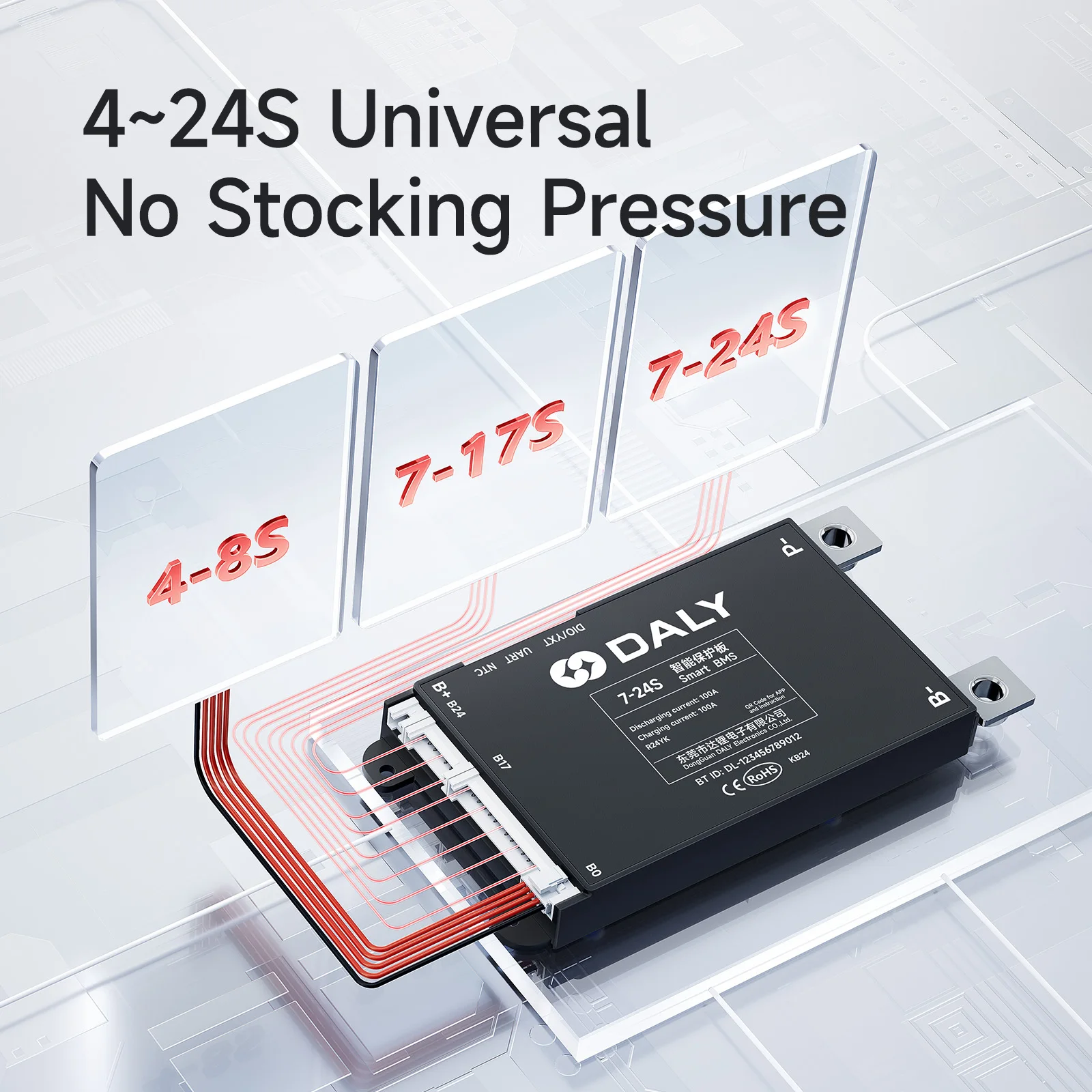 Daly Smart BMS Circular light panel 4S 6S 8S 12S 13S 14S 16S 17S 20S 24S Built-in Bluetooth 30A 40A 60A Lifepo4 Li-Ion LTO